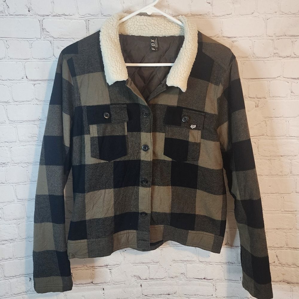 Women's Fox button-up flannel jacket, size Large